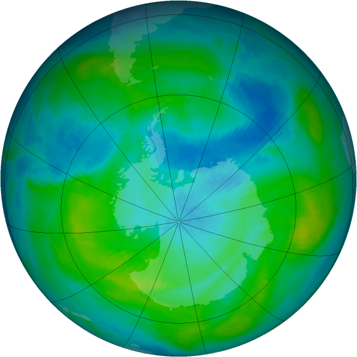Antarctic ozone map for 06 March 1983